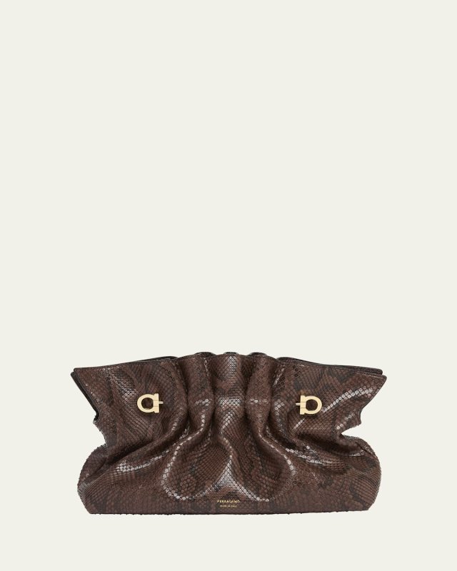 Small Piercing Python-Embossed Shoulder Bag